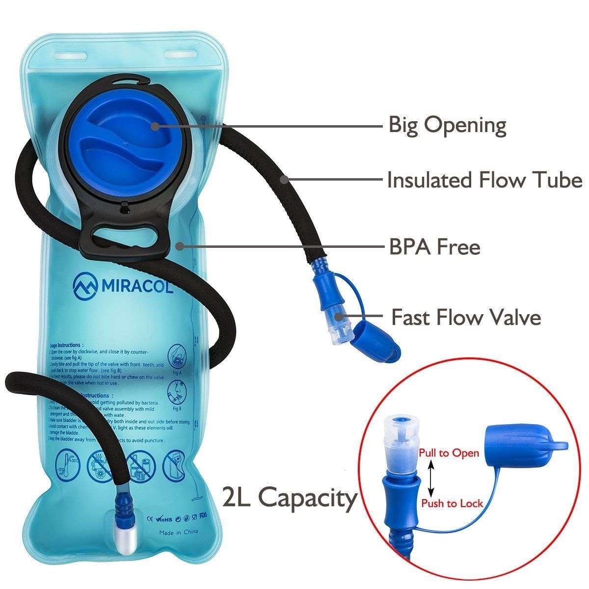 Mochila de hidratación Miracol con 2 litros de vejiga de agua para esquiar, correr, caminar, andar en bicicleta - Imagen 3