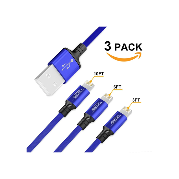 Cables USB [3-Pack 3.6.10ft] Cordón Durable para iPhone X / 8/8 Plus / 7/7 Plus / 6/6 Plus / 5S / se / 5, iPad