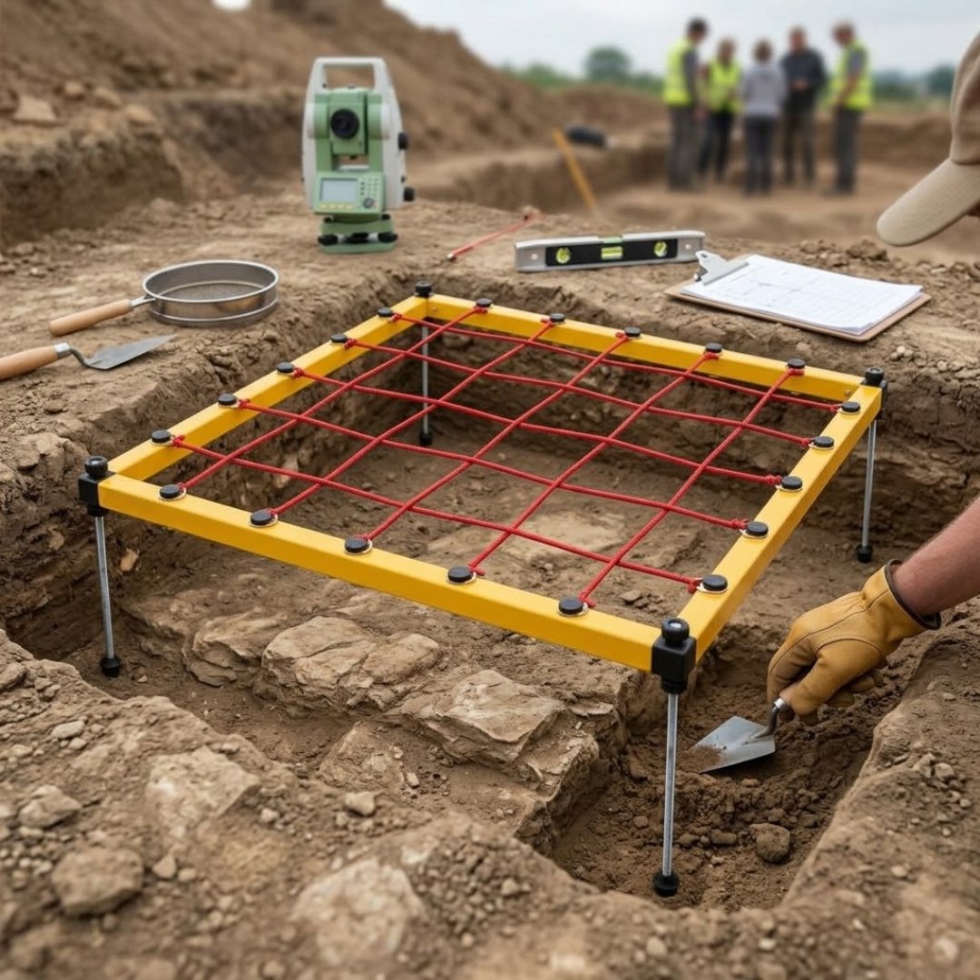 Marco cartografía arqueológica plegable de 60 cm para registro de excavaciones y documentación de campo, para arqueólogos, investigadores y universidades.