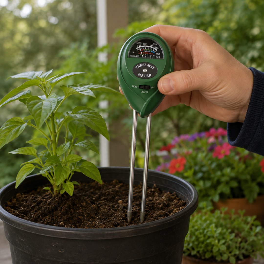 Medidor Suelo 3 en 1 para evaluar humedad, luz y pH. Ideal para agricultura, jardinería, viveros, análisis de suelos y monitoreo de cultivos.