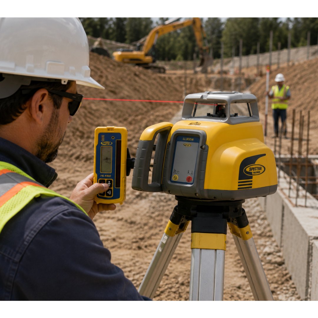 Nivel Láser Spectra LL300 con autonivelación para nivelaciones precisas en construcción, topografía e ingeniería. Ideal para uso profesional.