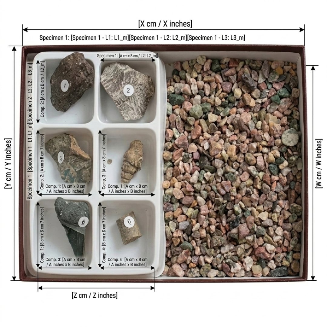Kit caza fósiles para paleontología, identificación y manipulación de muestras. Consulta contenido y especificaciones verificadas del conjunto.