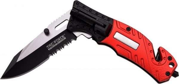 Navaja de Bolsillo Roja TAC-FORCE de rescate y Supervivencia con linterna