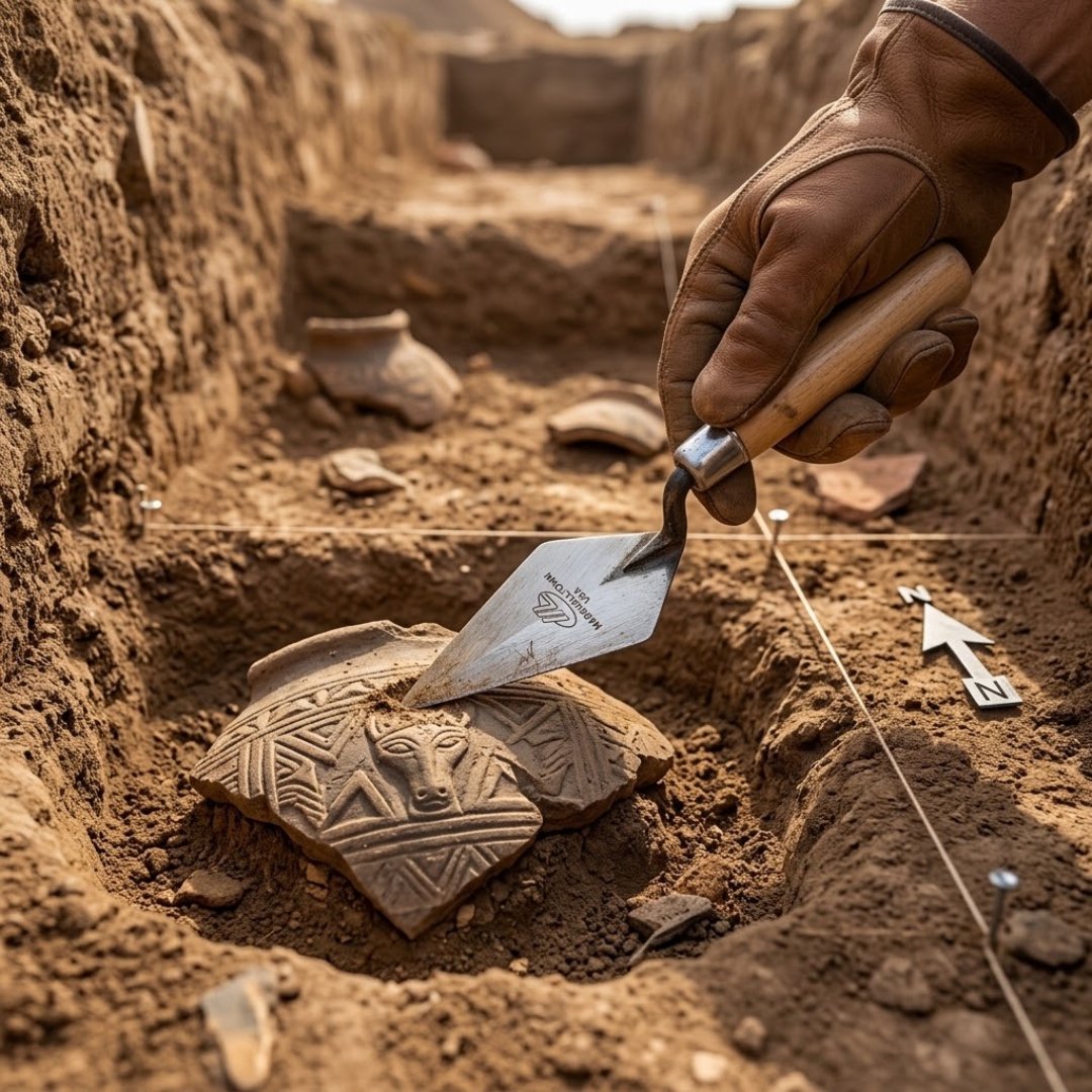 Palustre Marshalltown triangular con hoja de 4.5″ para excavaciones arqueológicas de precisión. Ideal para trabajo de campo, investigación y conservación.