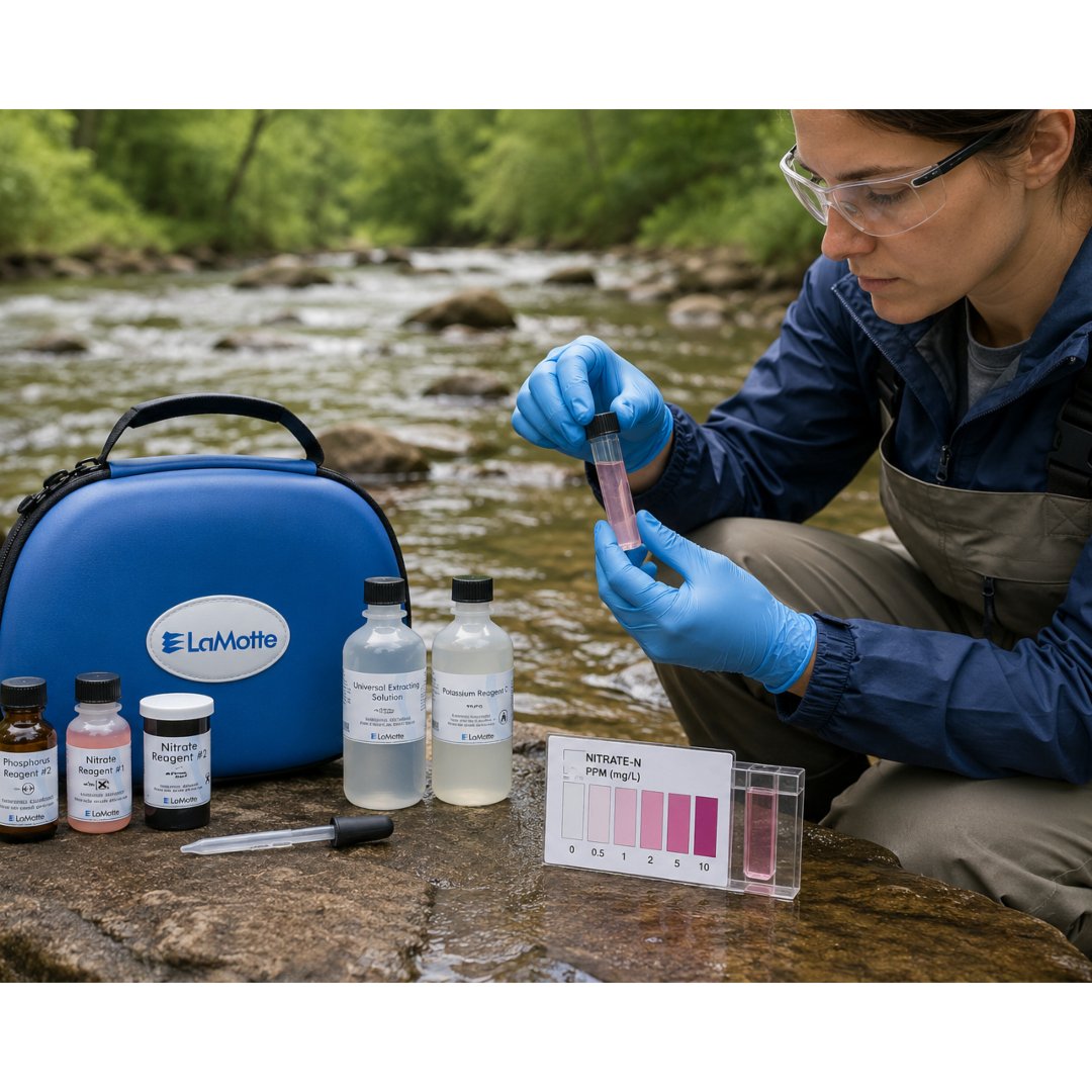 Kit Tejido Vegetal LaMotte para analizar nitratos, fósforo y potasio en plantas. Ideal para agricultura, investigación, educación y monitoreo nutricional.