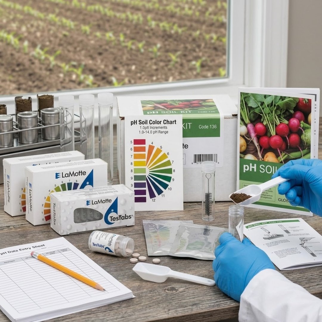 Kit pH suelo LaMotte para determinar el nivel de acidez o alcalinidad de muestras de suelo. Solución práctica para análisis en laboratorio, campo y educación.