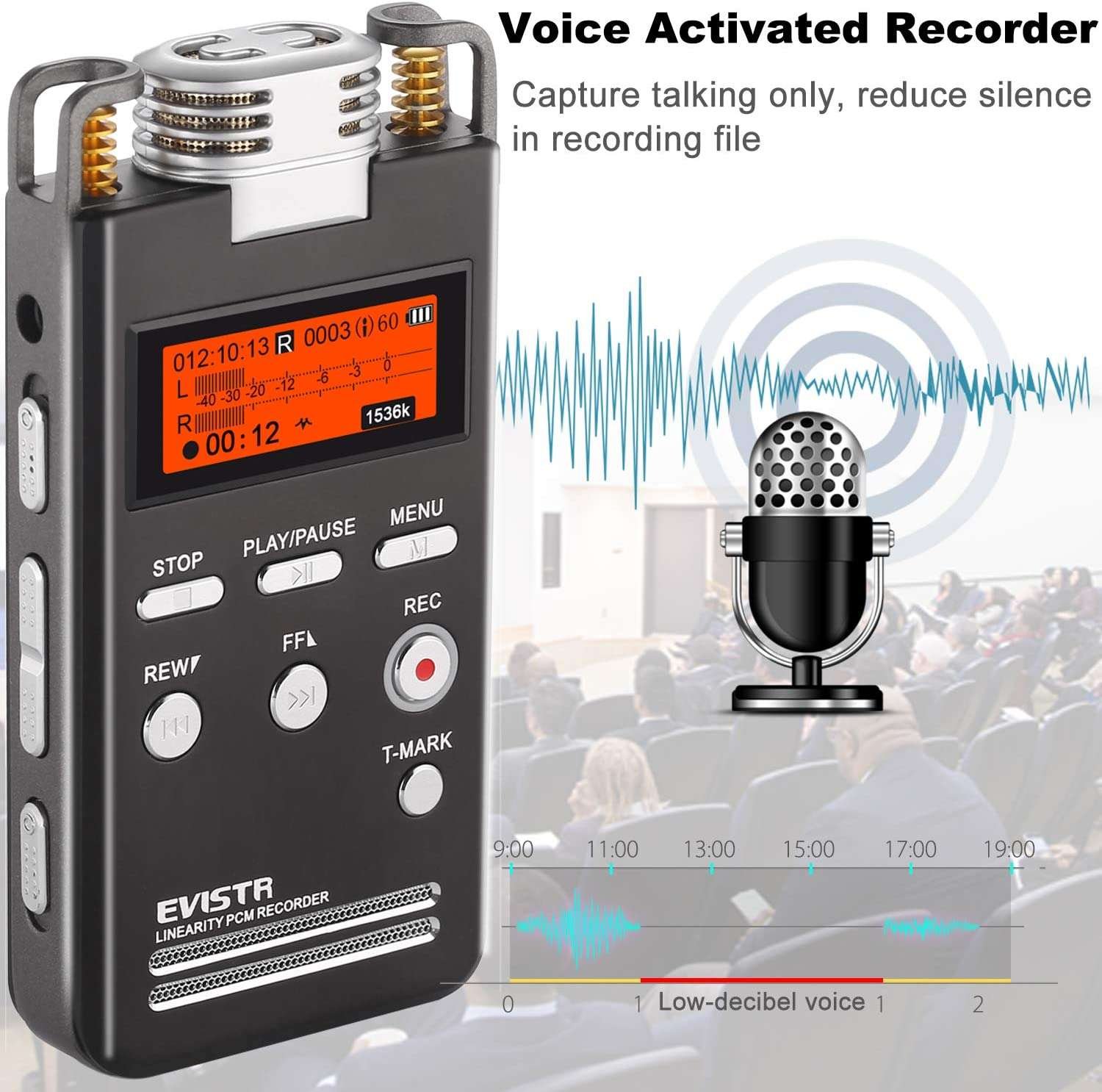 Grabadora de voz EVISTR Pro 1536KPBS PCM - Imagen 3