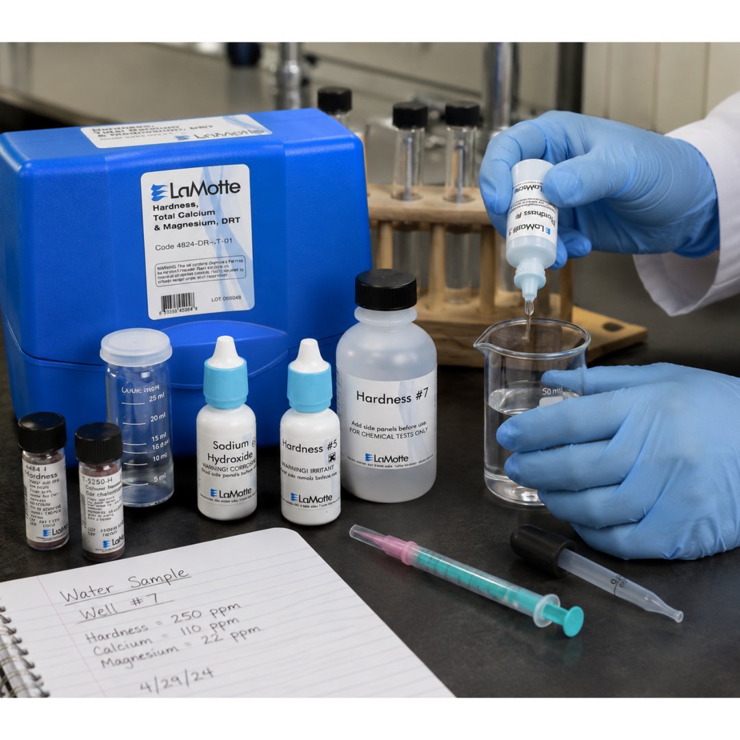 Kit Dureza Agua LaMotte para medir la dureza del agua de forma precisa. Ideal para análisis ambiental, laboratorios, tratamiento de agua, educación e investigación.