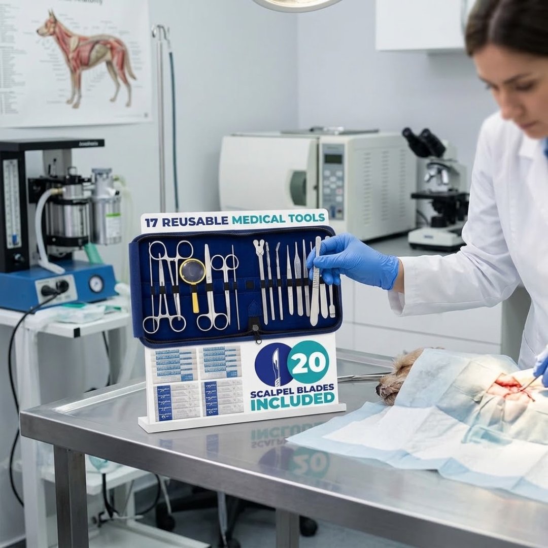 Kit de disección para prácticas de anatomía, biología, botánica y veterinaria en laboratorios, aulas y procesos de formación científica.