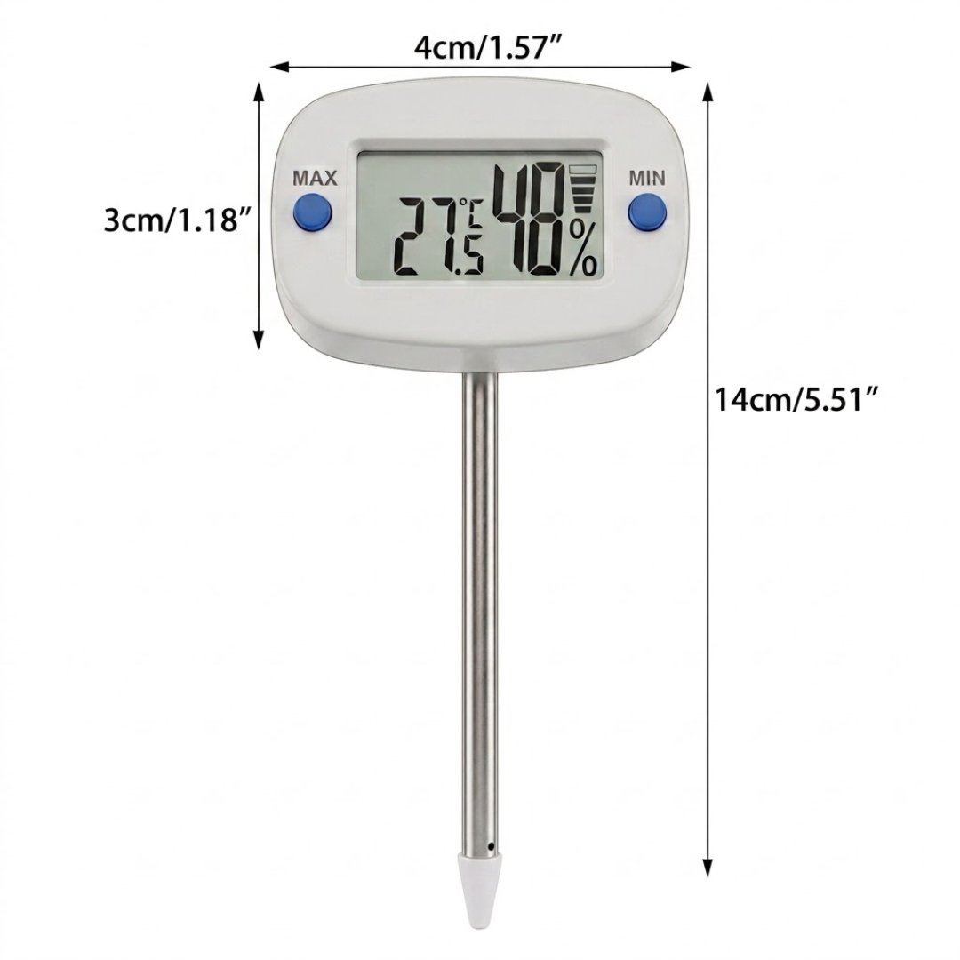 Medidor digital suelo para conocer la humedad y temperatura. Instrumento práctico para evaluaciones de campo, agricultura, jardinería y estudios de suelo.