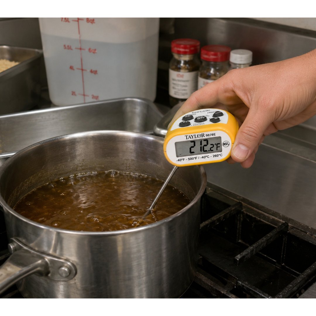 Termómetro Digital Bolsillo Taylor con memoria de temperatura máxima y mínima. Ideal para laboratorios, agricultura, alimentos, investigación y monitoreo ambiental.