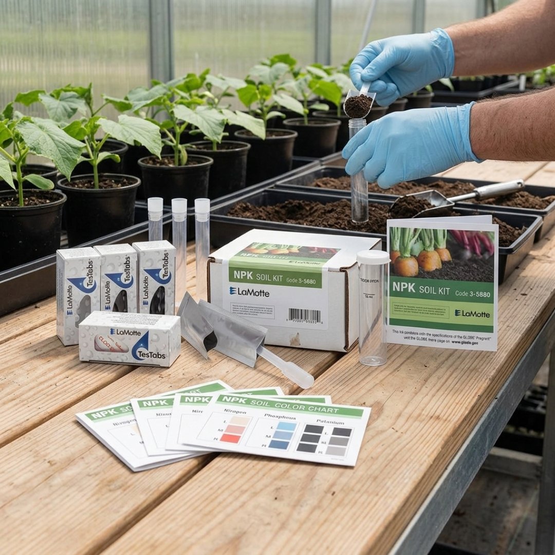 Test NPK suelo LaMotte para analizar nitrógeno, fósforo y potasio en muestras de suelo. Kit práctico para evaluación de nutrientes en campo y laboratorio.