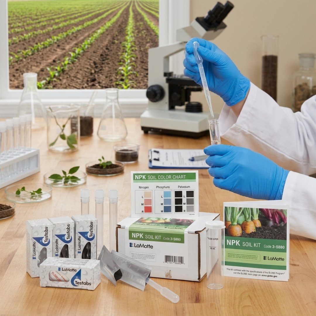 Test NPK suelo LaMotte para analizar nitrógeno, fósforo y potasio en muestras de suelo. Kit práctico para evaluación de nutrientes en campo y laboratorio.