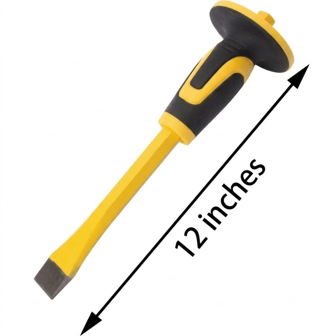 Cincel plano protector de mano de 12 pulgadas para demolición, geología, minería y construcción. Fabricado para trabajos de alto impacto con mayor seguridad y resistencia.