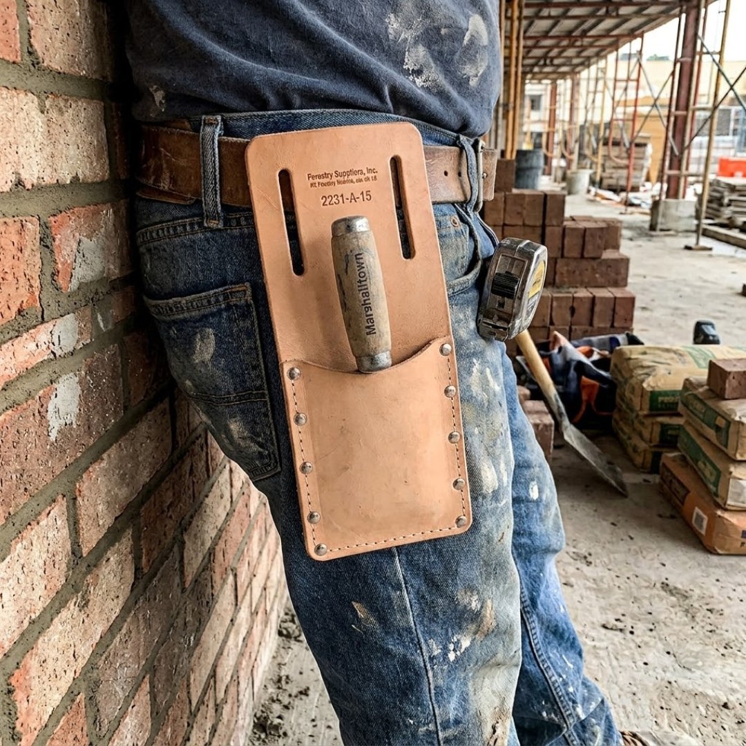 Funda cuero Marshalltown para transportar palustres y herramientas de arqueología. Fabricada en cuero resistente para trabajo de campo, excavaciones e investigación profesional.