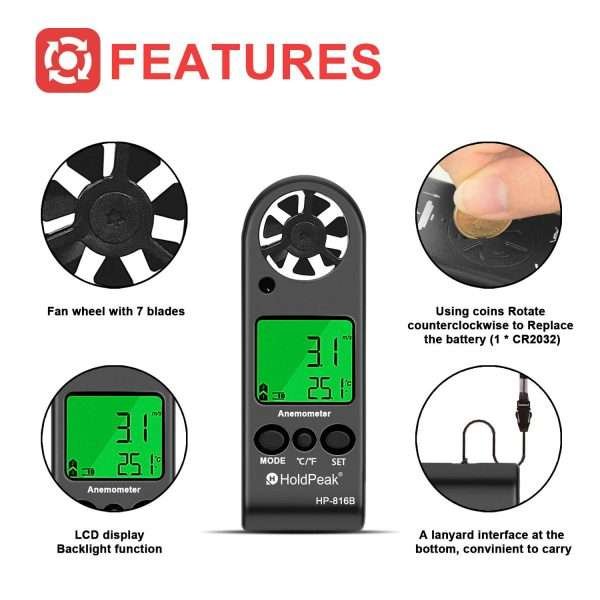 Anemómetro Medidor De Velocidad Del Viento Holdpeak Hp-816b - Imagen 4