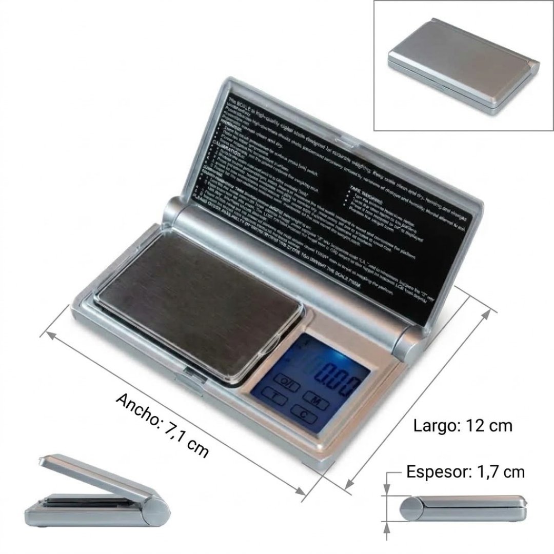 Báscula Digital de Bolsillo 200g con pantalla táctil y precisión de 0,01 g. Ideal para laboratorio y mediciones de alta precisión.