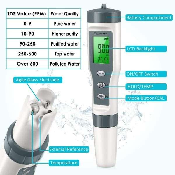 Medidor De Ph, 3 En 1 Tds/ Ph/ Temperatura - Imagen 3