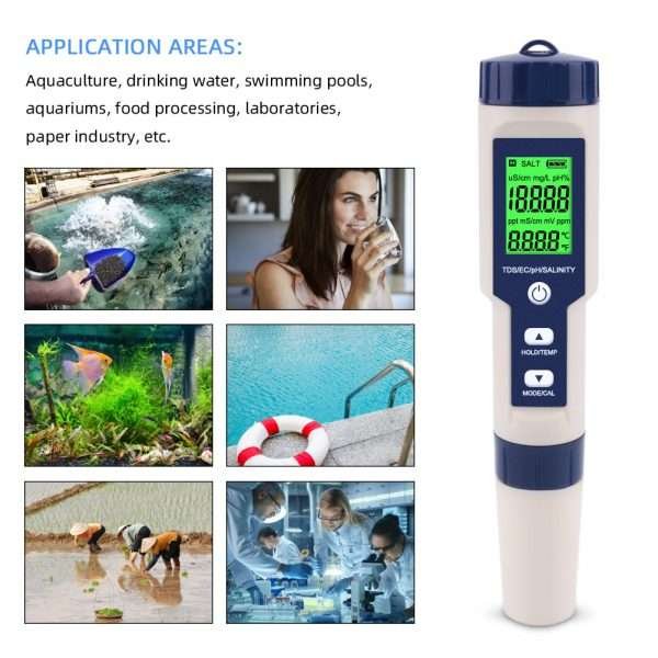 Medidor De Calidad Del Agua Ph, Tds, Ec, Salt, Temp 5 En 1 - Imagen 4