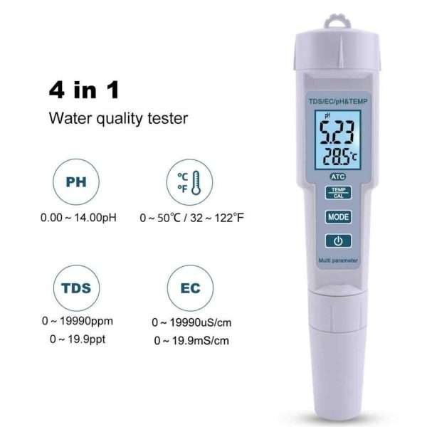 Medidor De Ph, Tds Ec & Temp 4 En 1 Para Piscinas, Acuarios - Imagen 2