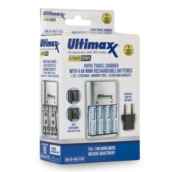Cargador De Viaje Y 4 Baterias Aa Ultimaxx 3150 Mah - Imagen 3