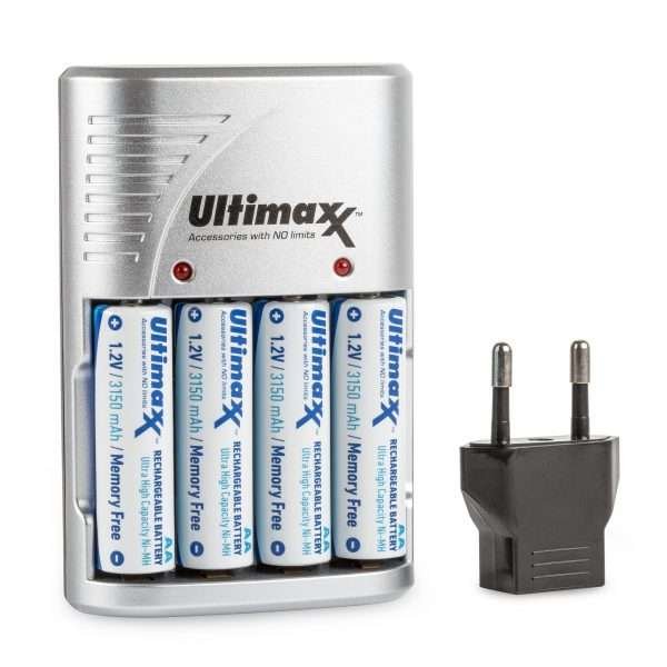 Cargador De Viaje Y 4 Baterias Aa Ultimaxx 3150 Mah - Imagen 2