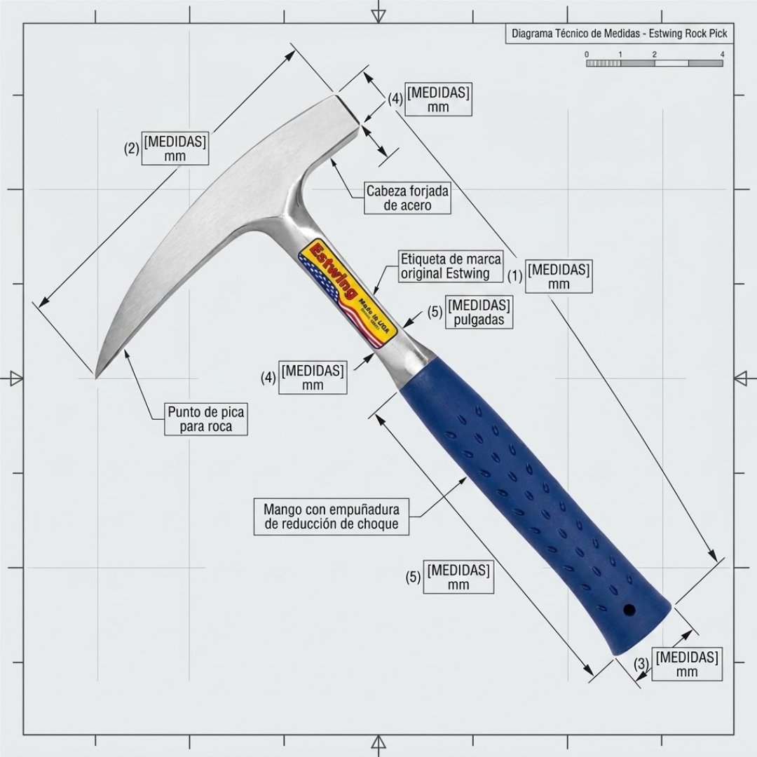 Compra el Martillo Estwing 13 Oz para Geología y Trabajo de Campo, fabricado en acero forjado de una sola pieza y con sistema Shock Reduction Grip