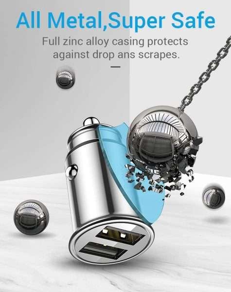 Cargador De Carro Doble Usb Ainope, Todo De Metal 2 Unidades - Imagen 5