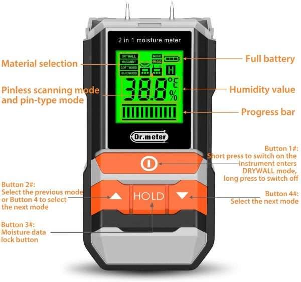 Medidor De Humedad De Madera 2 En 1 Pantalla Lcd Dr.meter - Imagen 3