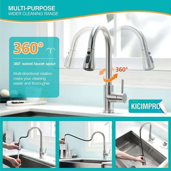 Grifo De Cocina Con Pulverizador Extraíble Acero Inoxidable - Imagen 3