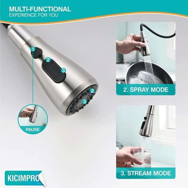 Grifo De Cocina Con Pulverizador Extraíble Acero Inoxidable - Imagen 4