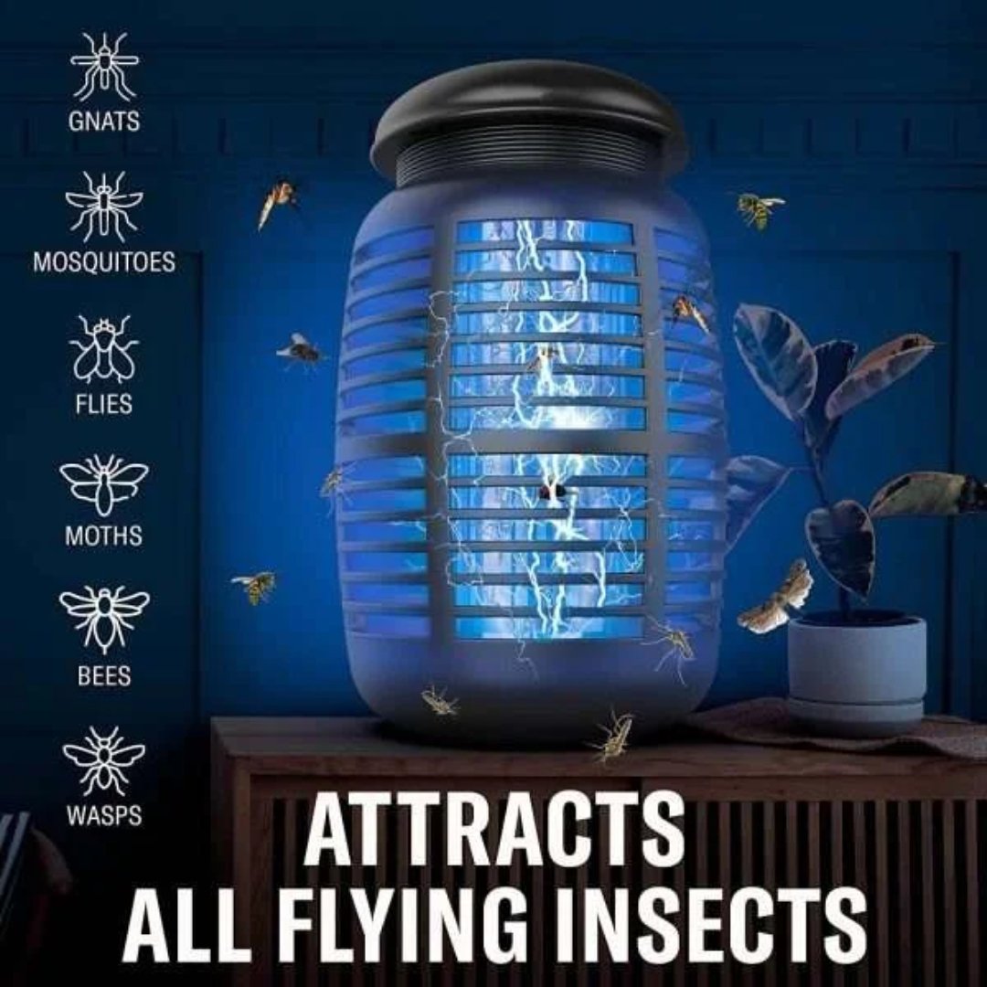 Mata insectos eléctrico impermeable de 4800 V para el control de moscas e insectos voladores mediante un sistema de eliminación eléctrica.