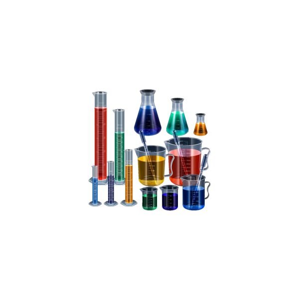 Kit cilindros, vasos de plástico, Erlenmeyers y pipetas de plástico