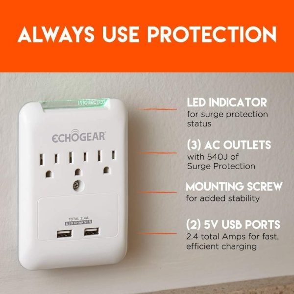 Protector contra sobretensiones 3 salidas AC y 2 puertos USB - Imagen 4