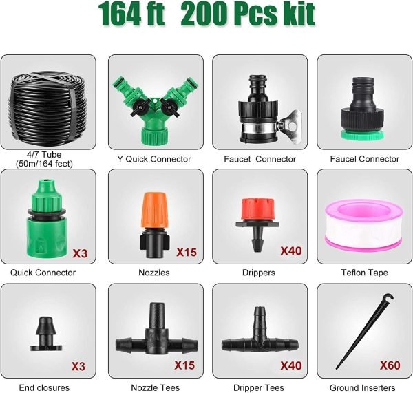 kit de riego automático para invernadero 164 pies 200 piezas - Imagen 4