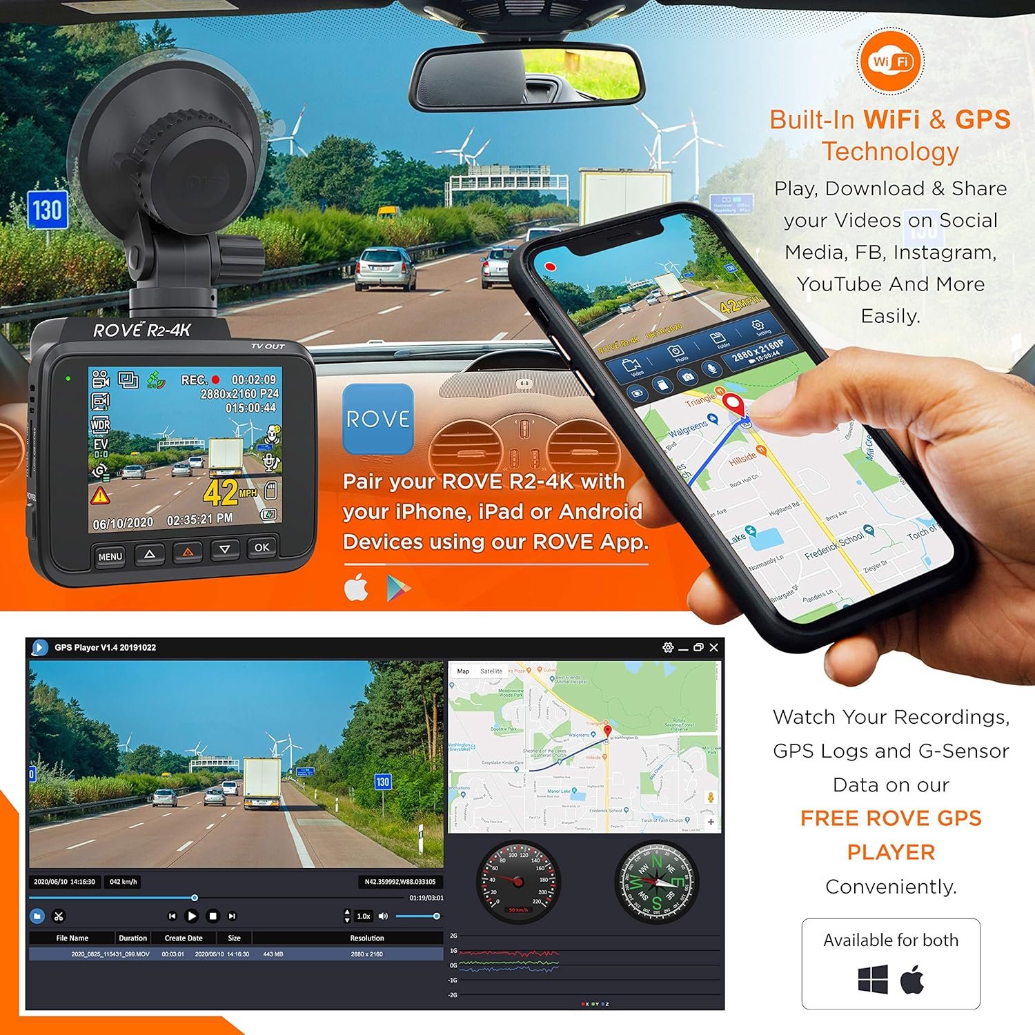 Cámara De Tablero R2-4k Integrada Con Wifi Gps - Imagen 6