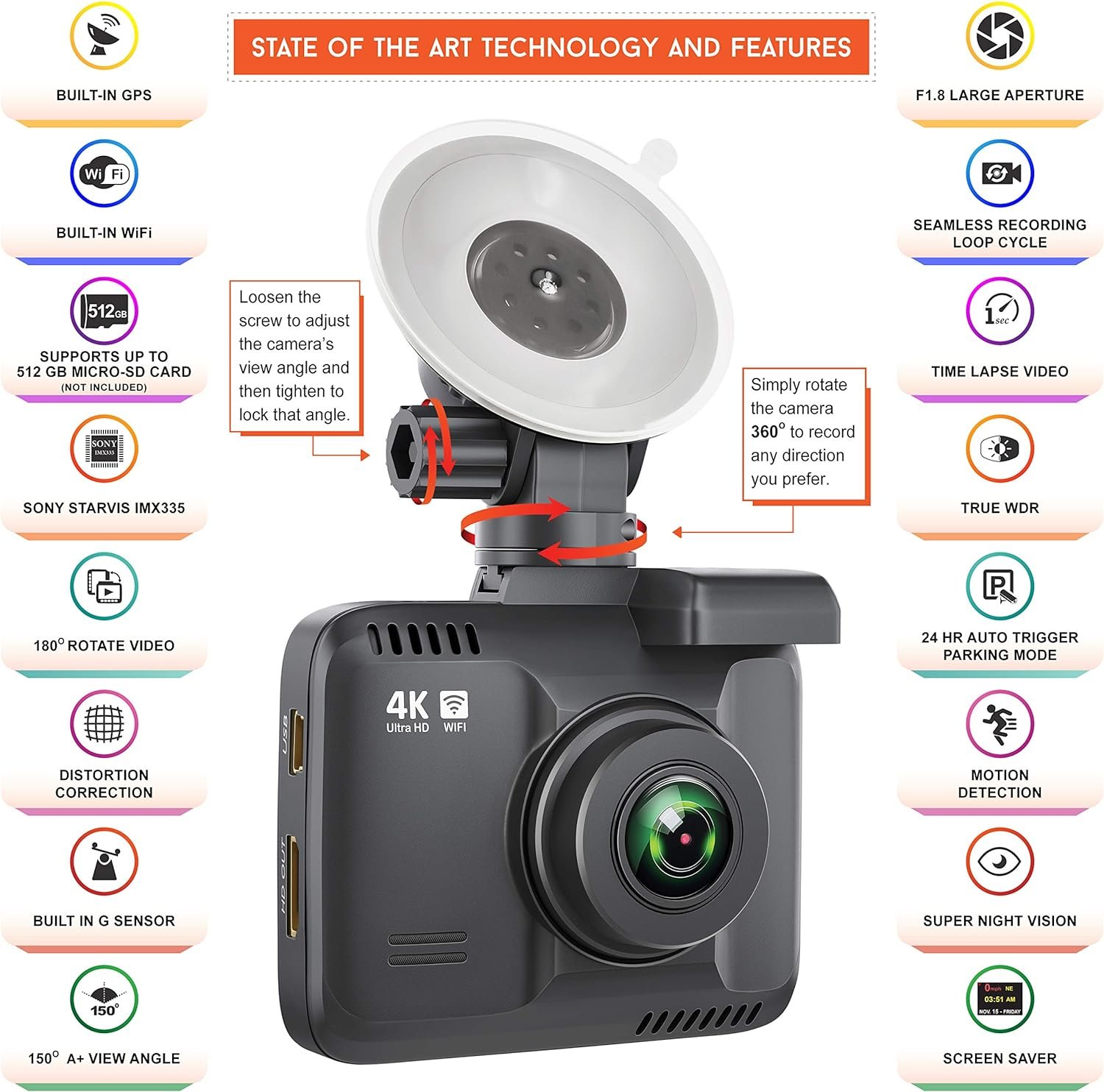 Cámara De Tablero R2-4k Integrada Con Wifi Gps - Imagen 3