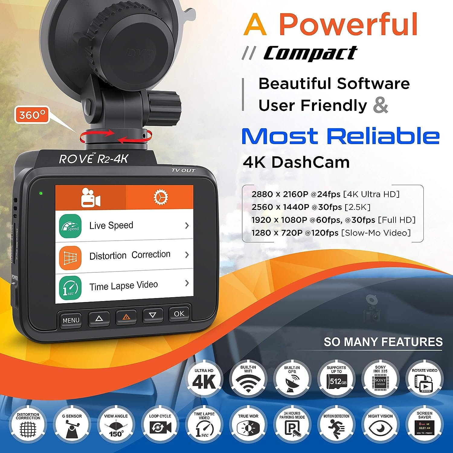 Cámara De Tablero R2-4k Integrada Con Wifi Gps - Imagen 5