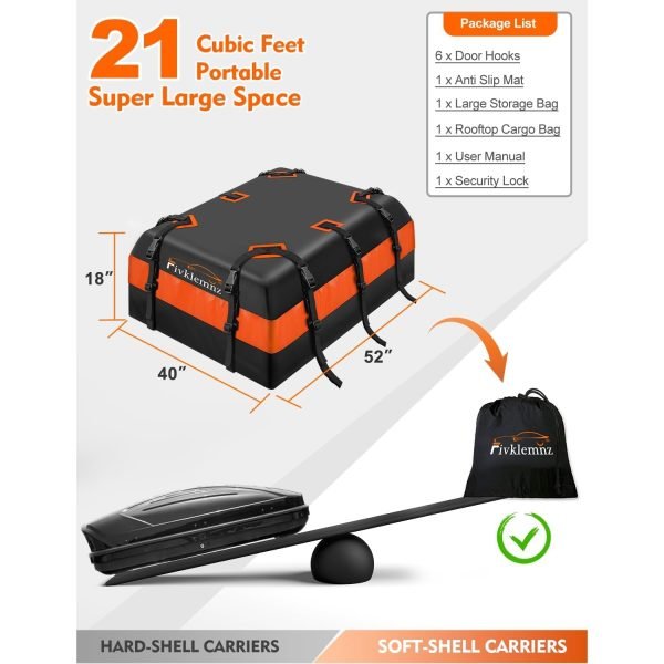 Portaequipaje/bolsa impermeable para techo de carro 595 Litros - Fivklemnz - Imagen 3