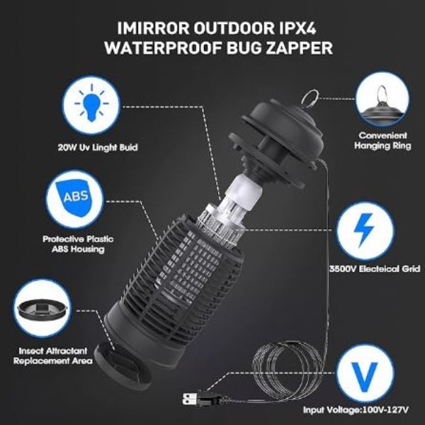 Lámpara Eléctrica impermeable Mata Insectos Interior Y Exterior 20W - Imagen 2