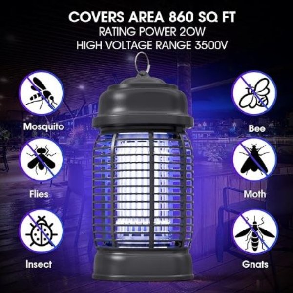 Lámpara Eléctrica impermeable Mata Insectos Interior Y Exterior 20W - Imagen 3