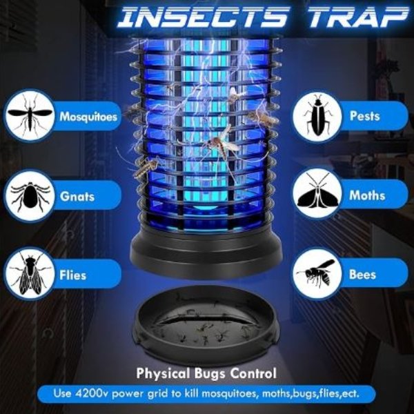 Lámpara Eléctrica Mata Moscas E Insectos, Impermeable 4200 V - Imagen 2