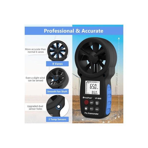 Medidor De Velocidad Del Viento Anemómetro Digital HOLDPEAK 866B - Imagen 3