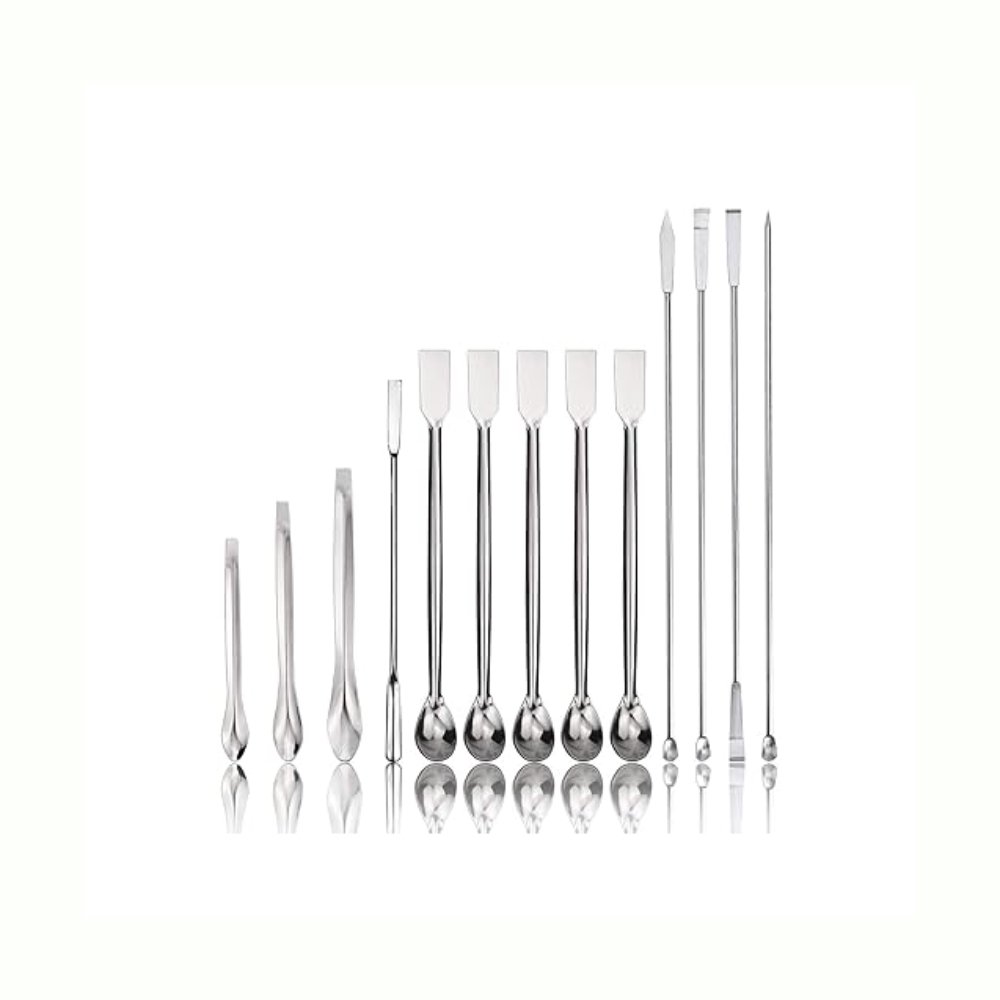 Set de 14 Microespátulas Laboratorio Polvos Finos En Acero Inoxidable + Estuche - Imagen 2