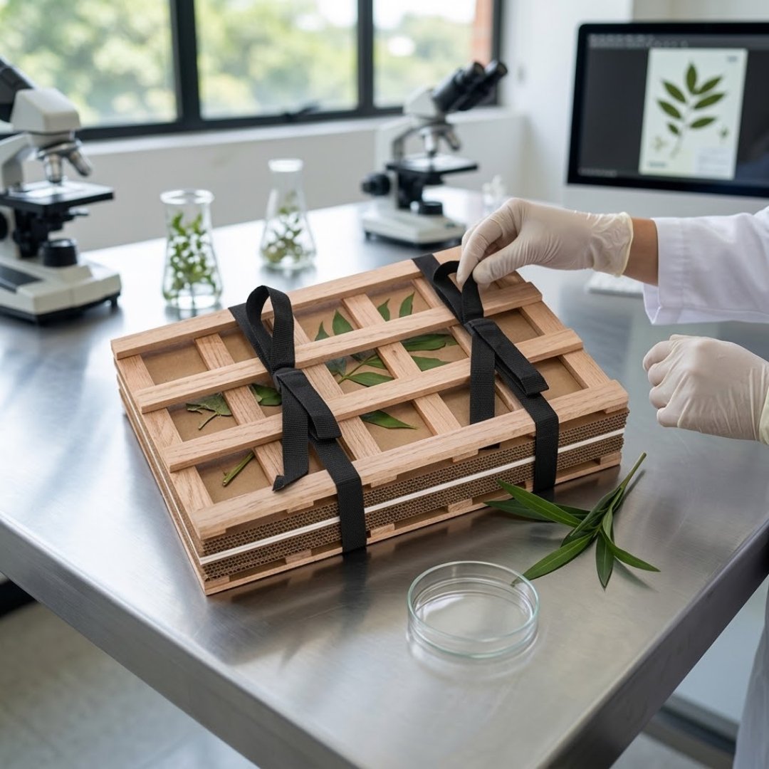 Prensa botánica profesional de roble de 30,5 × 45,7 cm, con 2 correas ajustables, 12 secadores y 12 ventiladores para prensado y secado de muestras vegetales.