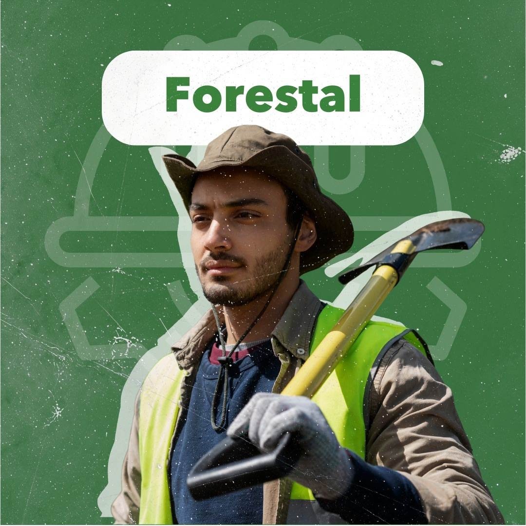 Ingeniero forestal con chaleco reflectivo y herramienta manual en campo - GreenForest