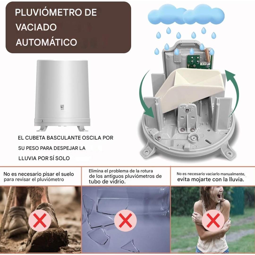 Medidor de lluvia inalámbrico digital con sensor exterior y termómetro. Monitoreo preciso en tiempo real para uso ambiental, agrícola y técnico.