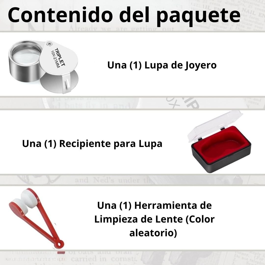 Lupa de joyero 10X con lente de vidrio óptico y diseño plegable. Ideal para inspeccionar joyas, monedas, minerales, relojes, sellos y trabajos de precisión.
