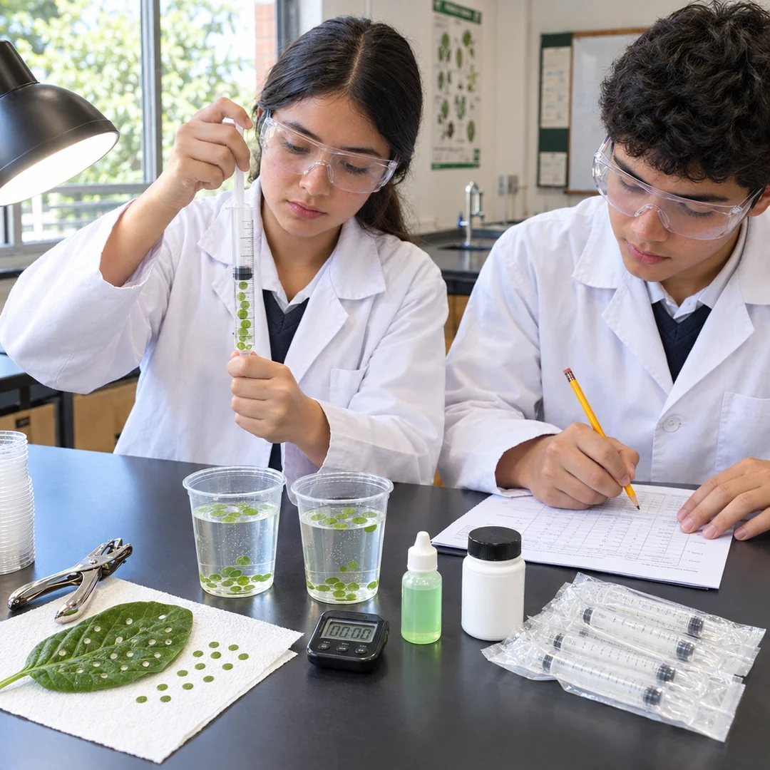 Kit de fotosíntesis: ensayo de discos foliares en el laboratorio escolar